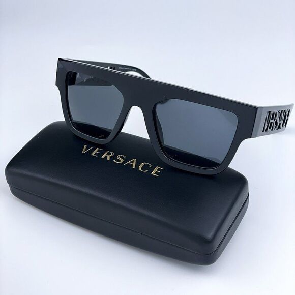 NEW Versace VE4430U GB1/87 Black Dark Grey Frame Logo Square Men Sunglasses